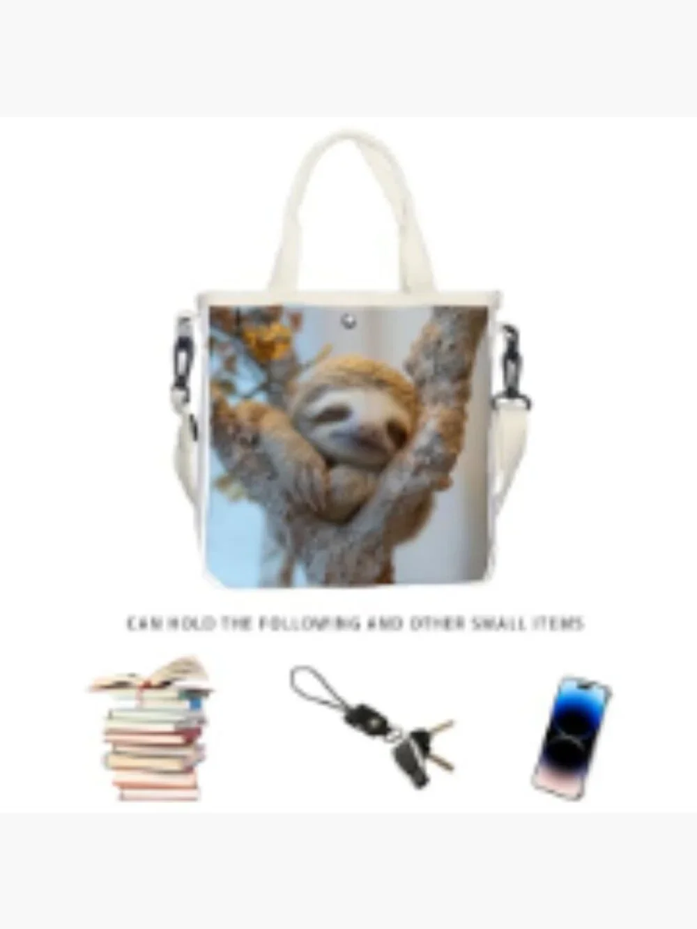 Sloth Print Canvas Crossbody Sling Bag with Adjustable Strap